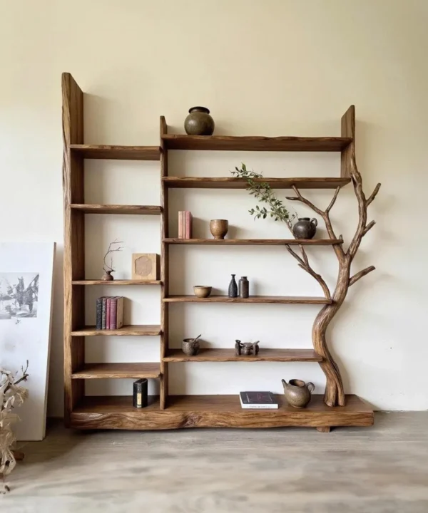 Handcrafted Corner Driftwood Floating Shelving Tower With Book Storage