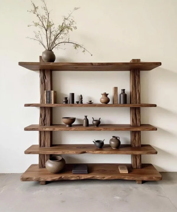 Natural Driftwood Tree Wall Sculpture With Integrated Solid Wood Bookshelves
