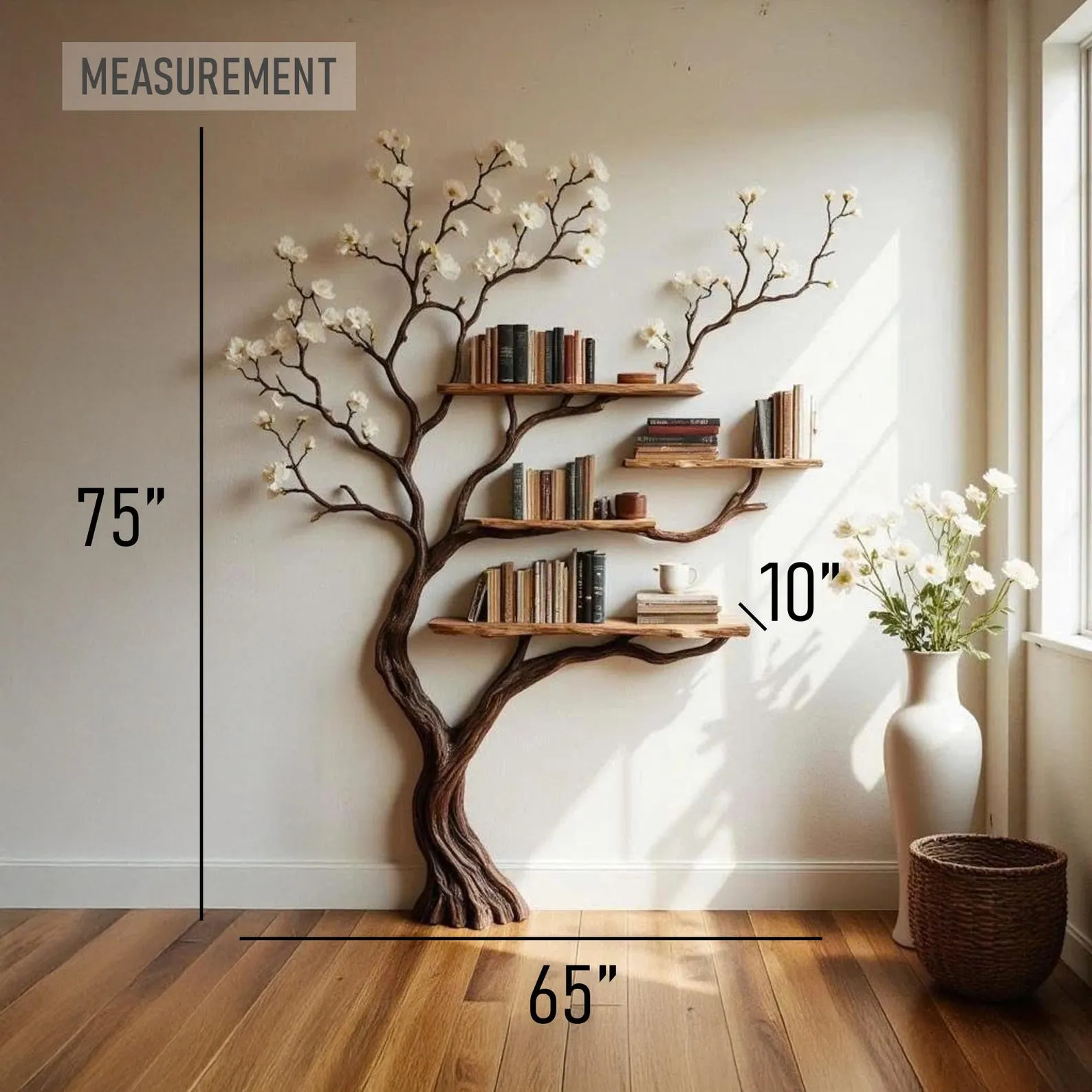 Carved Driftwood Corner Tree Bookshelf With Solid Wood Display Platforms - Image 3