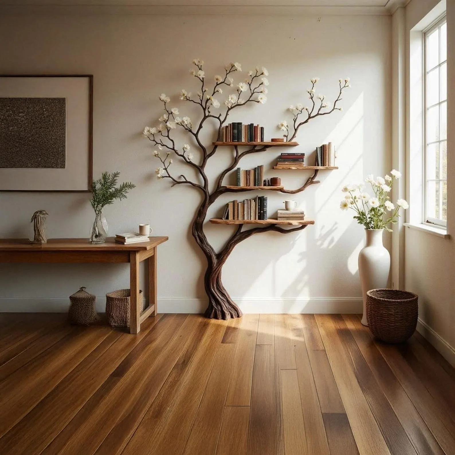 Carved Driftwood Corner Tree Bookshelf With Solid Wood Display Platforms - Image 8